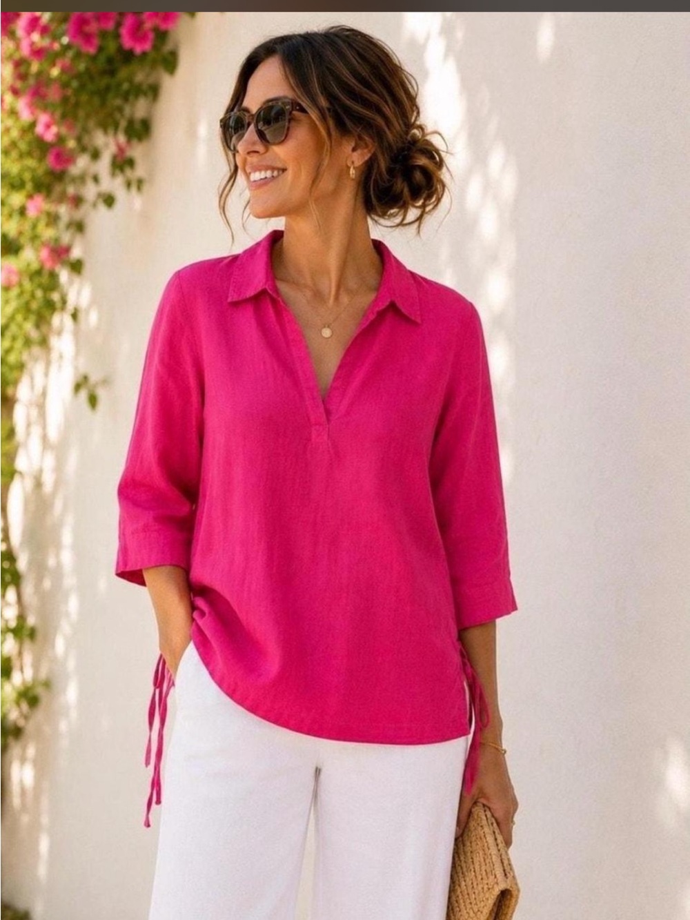 ISAAC MIZRAHI linen tunic top on hot pink✨